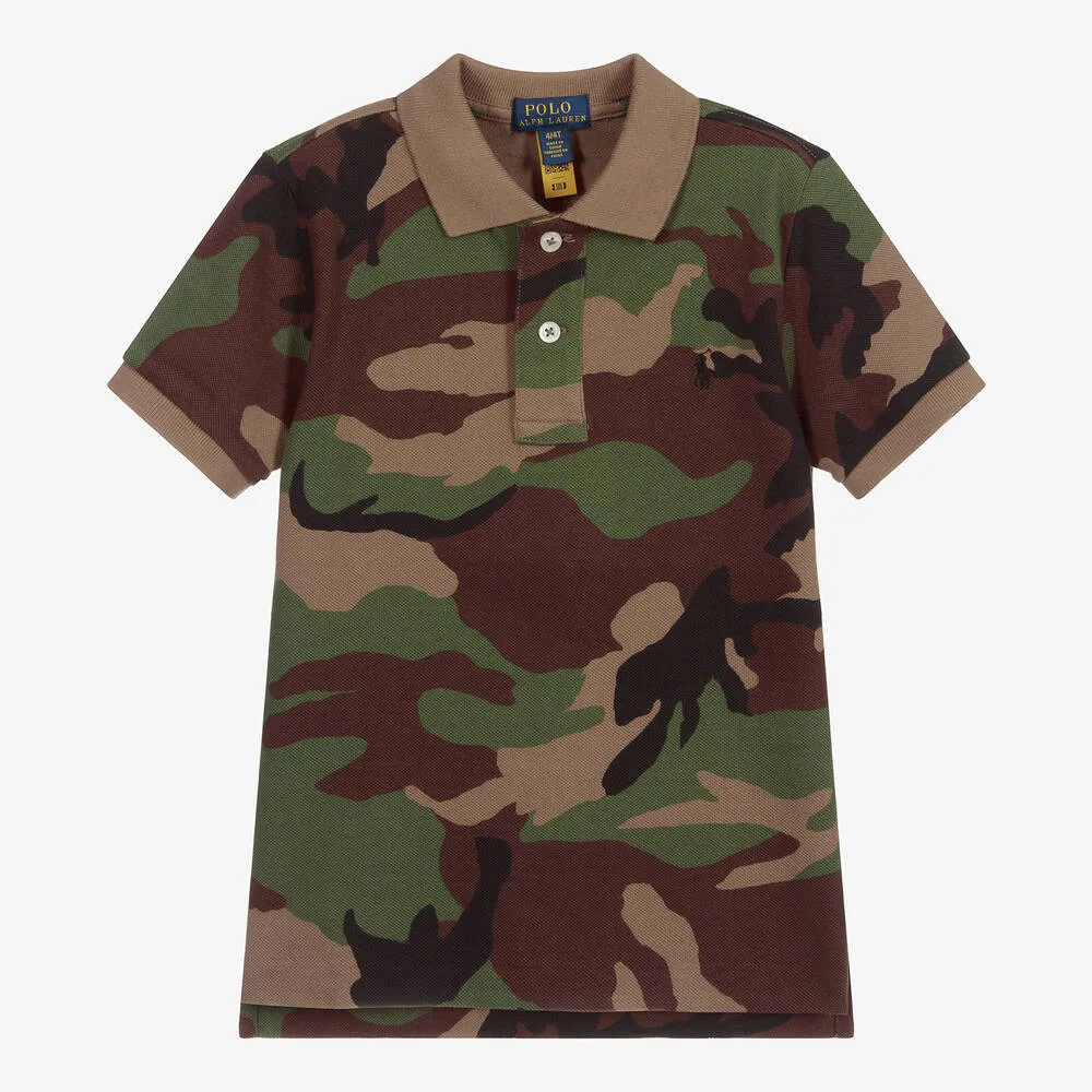 Boys Green Camouflage Polo Shirt