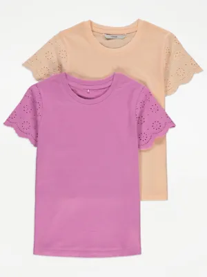 Bright Broderie Sleeve T-Shirts 2 Pack | Kids | George at ASDA