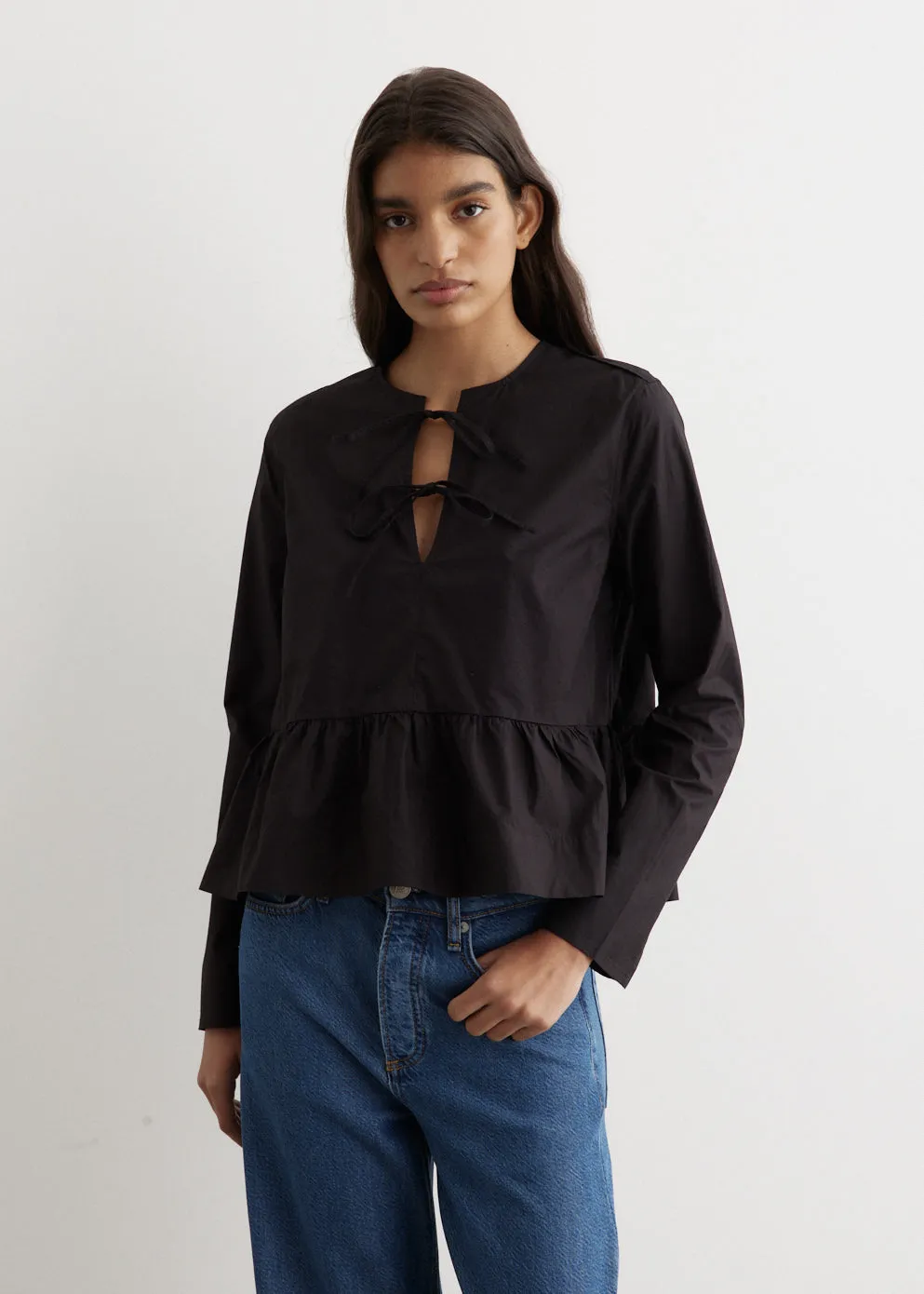 Ganni -  Tie String Peplum Blouse - Blouse