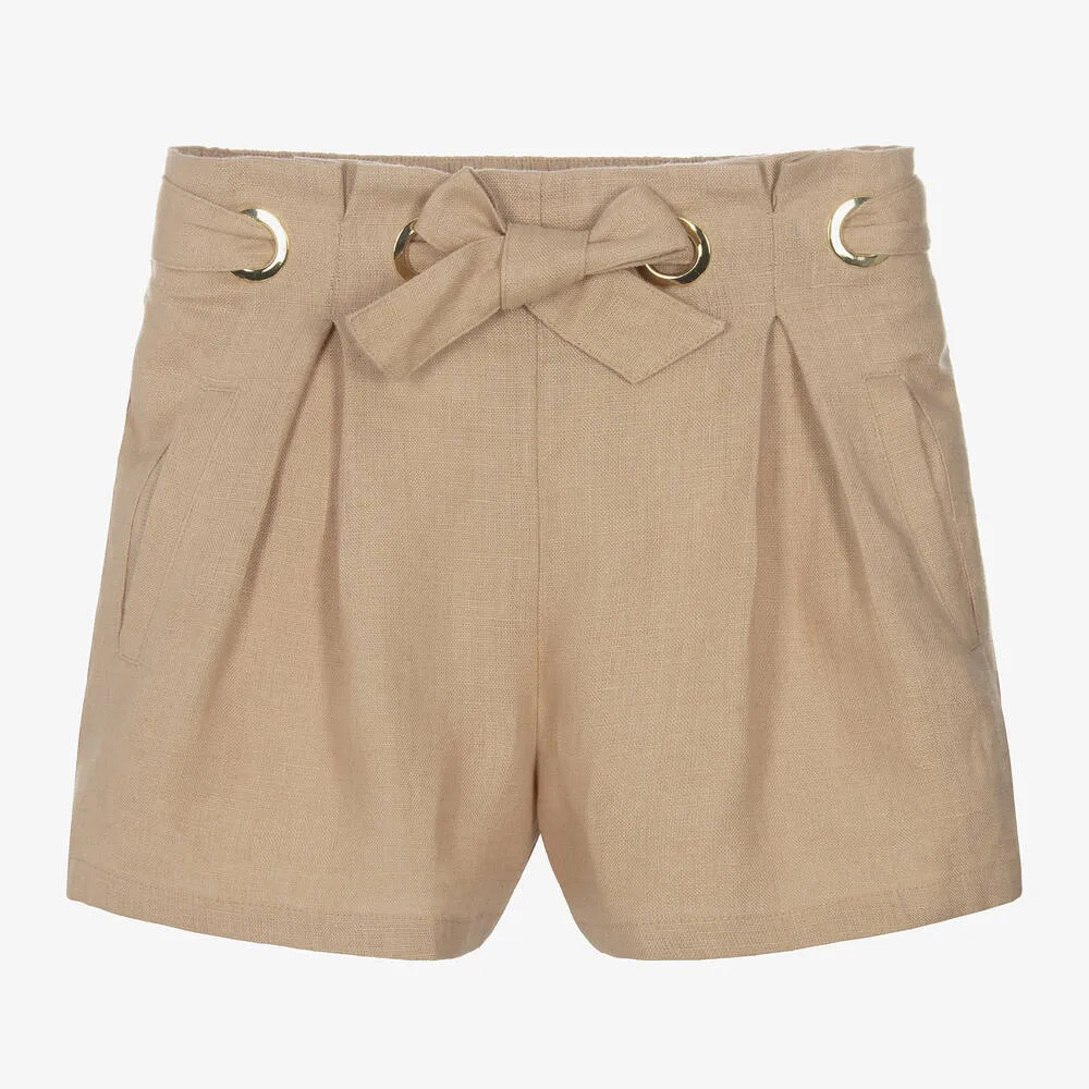 Girls Beige Linen Shorts