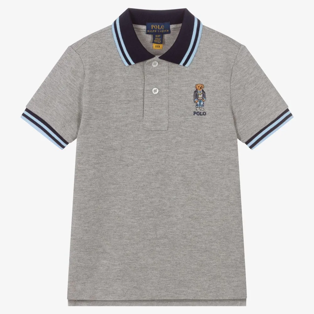 Grey Cotton Logo Polo Shirt
