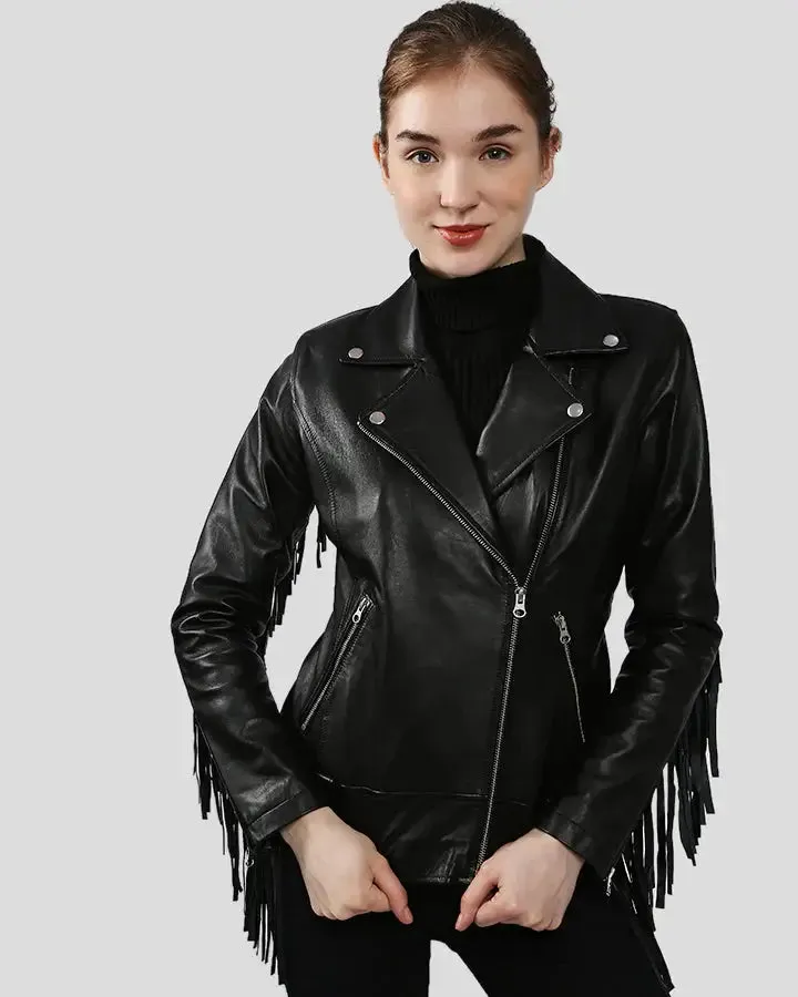 Layla White Fringe Biker Leather Jacket