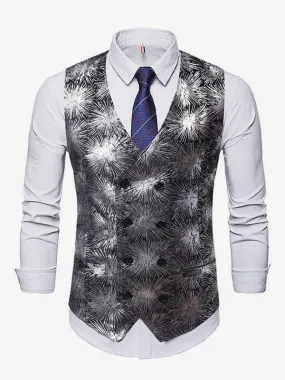 Men's Casual Double Breasted Vest Stamping Printing Sleeveless Jacket