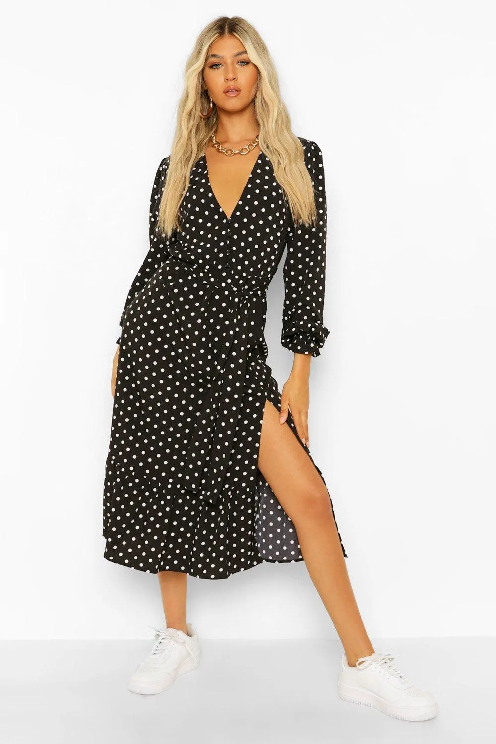 Tall Woven Polka Dot Midi Dress